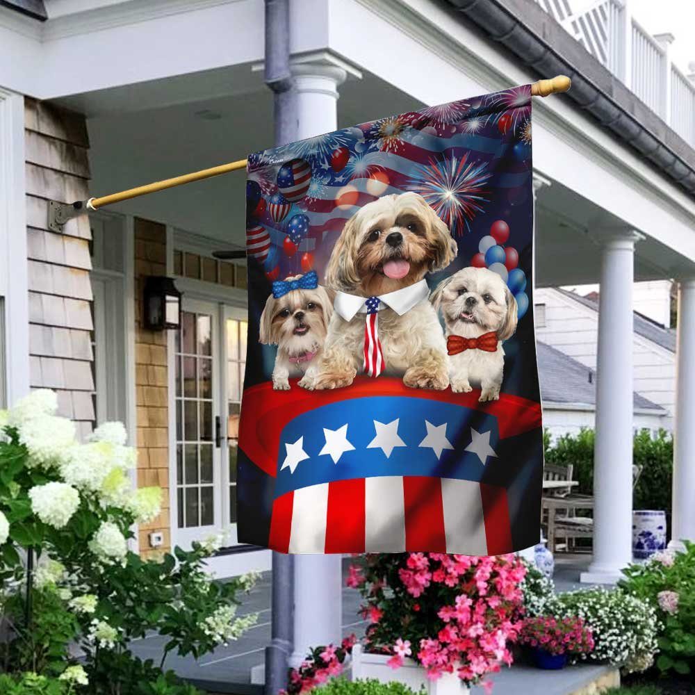 Three Dogs Shih Tzu Patriotic Hat Flag