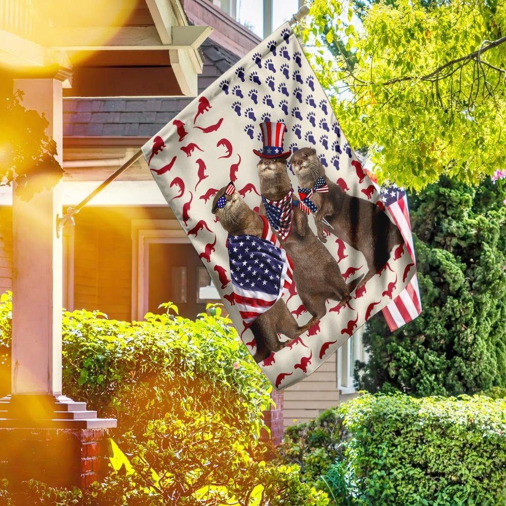 Three Otters In American Glory Flag