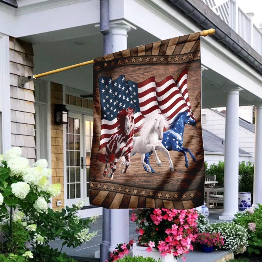 Three Running Horse American Flag