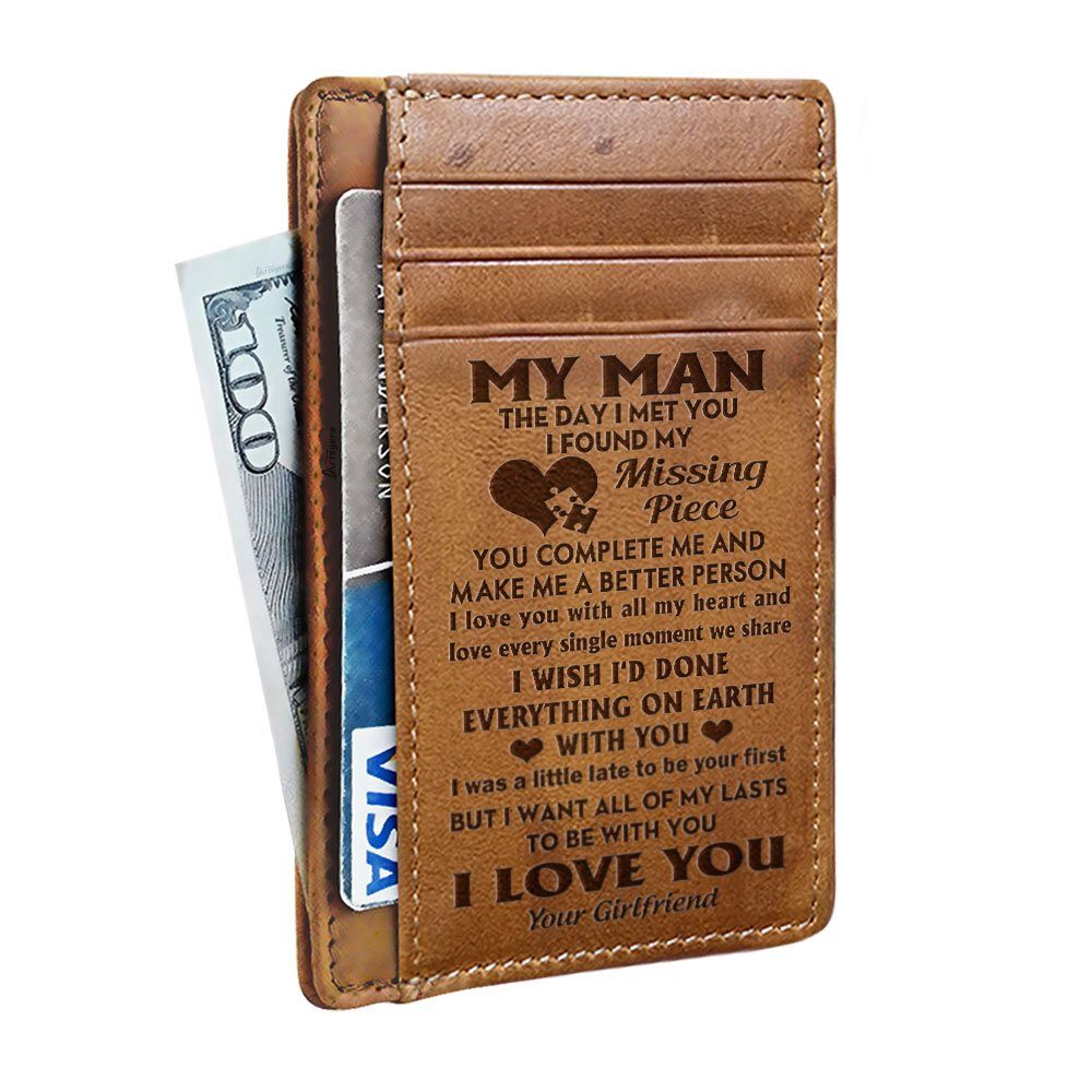 To My Boyfriend Card Wallet, Front Pocket Wallets For Men, Gifts From Girlfriend, Birthday, Valentines, Christmas Gifts, Leather Wallet For Men, Card Wallet BNN642CW
