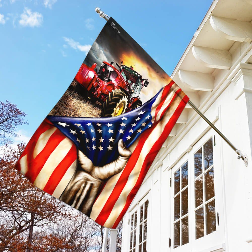 Tractor Farmer American Flag