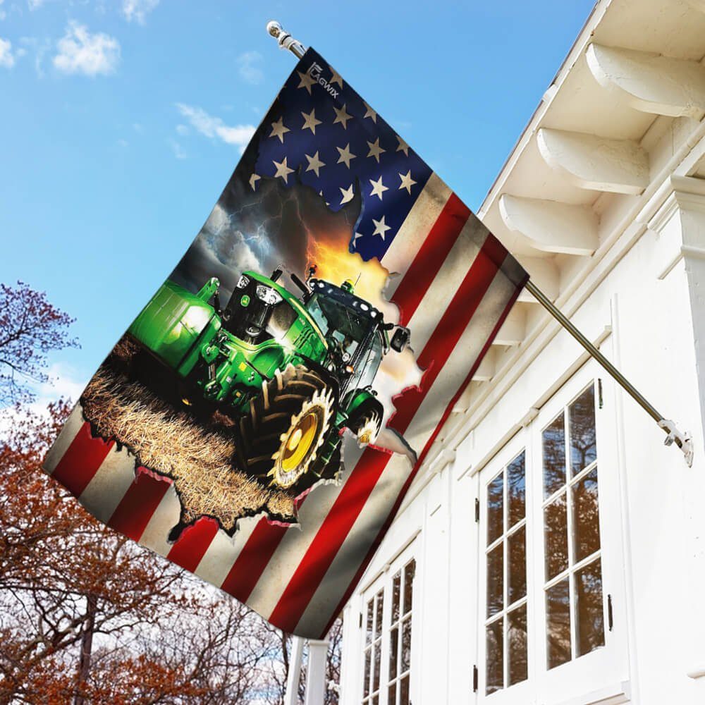 Tractor Farmer American Flag