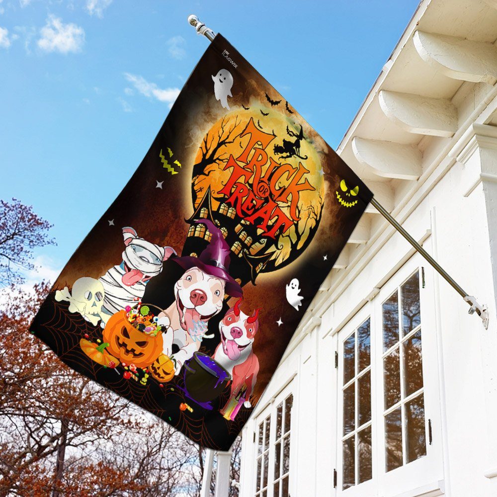 Trick Or Treat Pit Bull Halloween Flag