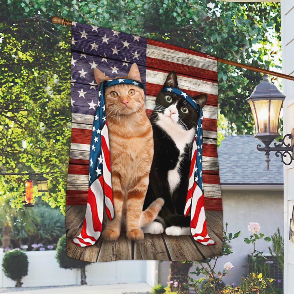 Tuxedo and Orange Tabby Cat Flag Charming Dog NTB216Fv28