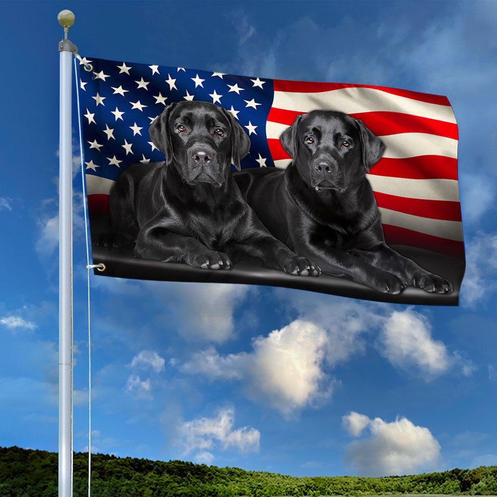 Two Black Labs Grommet Flag Labrador Retriever American Flag TQN97GFv1