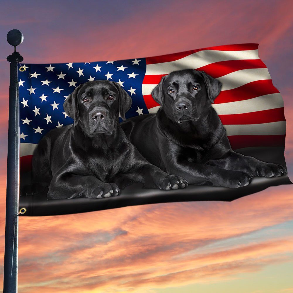 Two Black Labs Grommet Flag Labrador Retriever American Flag TQN97GFv1