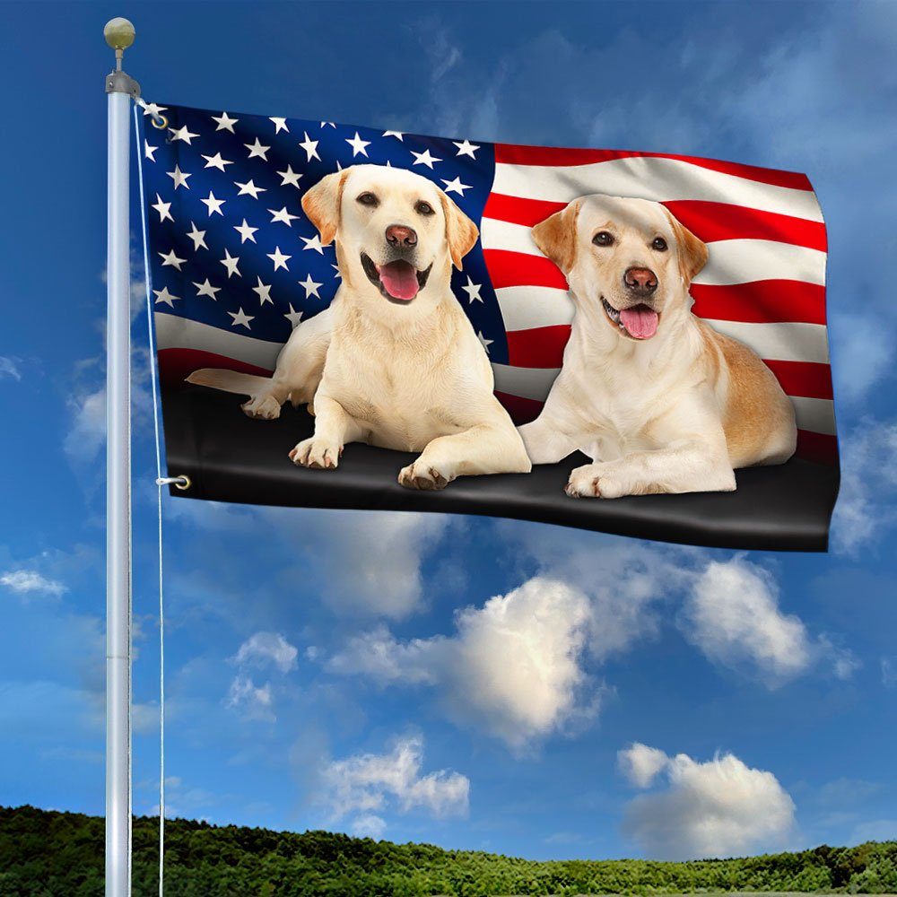 Two Yellow Labs Grommet Flag Labrador Retriever American Flag TQN97GF