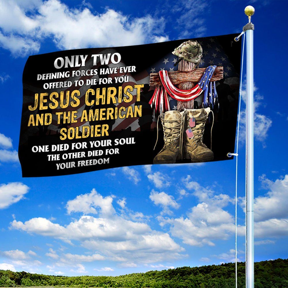 U.S. Veteran Day Grommet Flag Jesus Christ And The American Soldier TQN1013GF