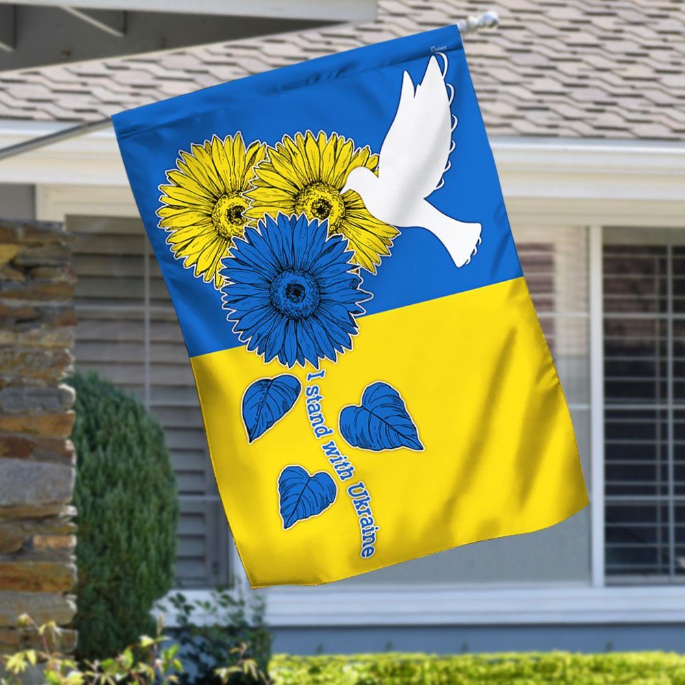 Ukraine Flag, I Stand With Ukraine, Peace For Ukraine, Sunflowers and White Dove TQN58F