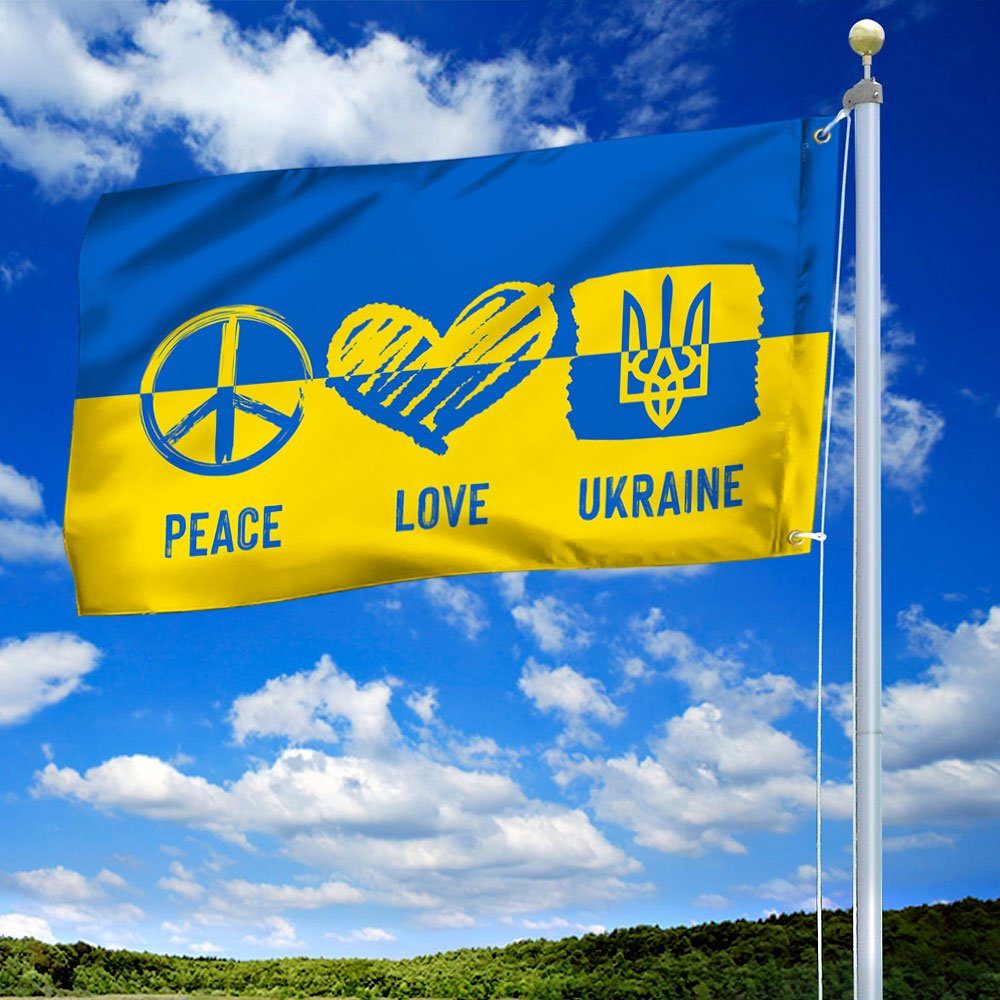 Ukraine Flag Peace Love Ukraine Grommet Flag TRL1933GF