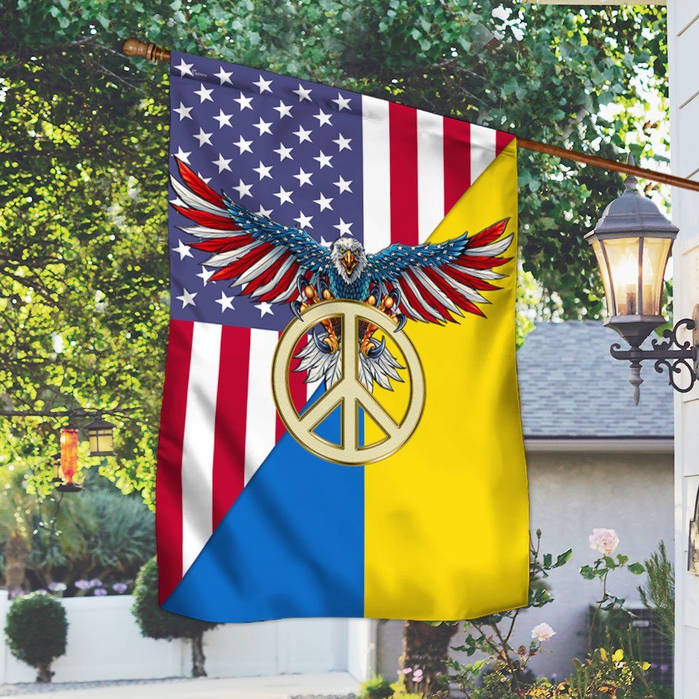 Ukraine Flag Peace Sign Ukrainian American Flag QTR24F