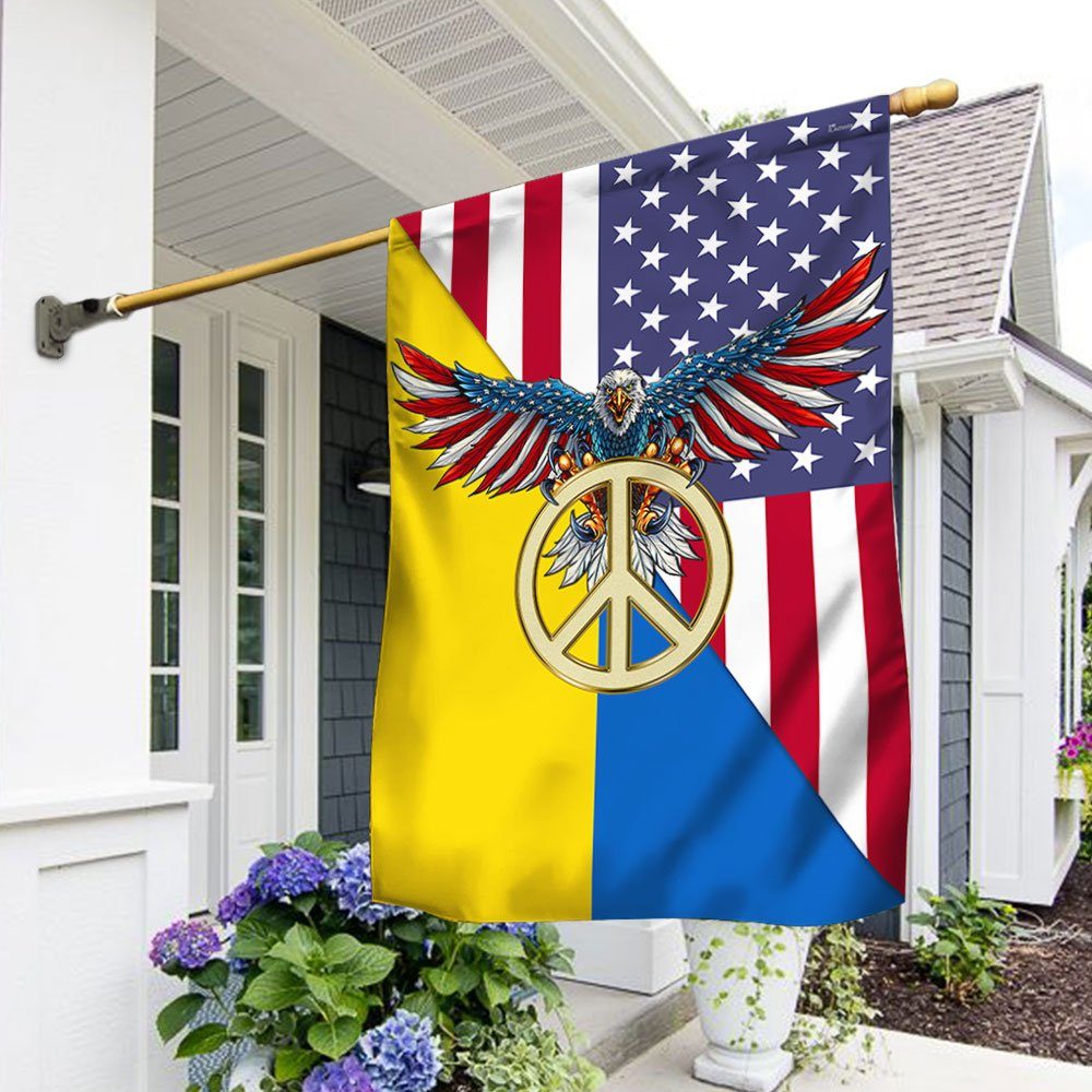 Ukraine Flag Peace Sign Ukrainian American Flag QTR24F