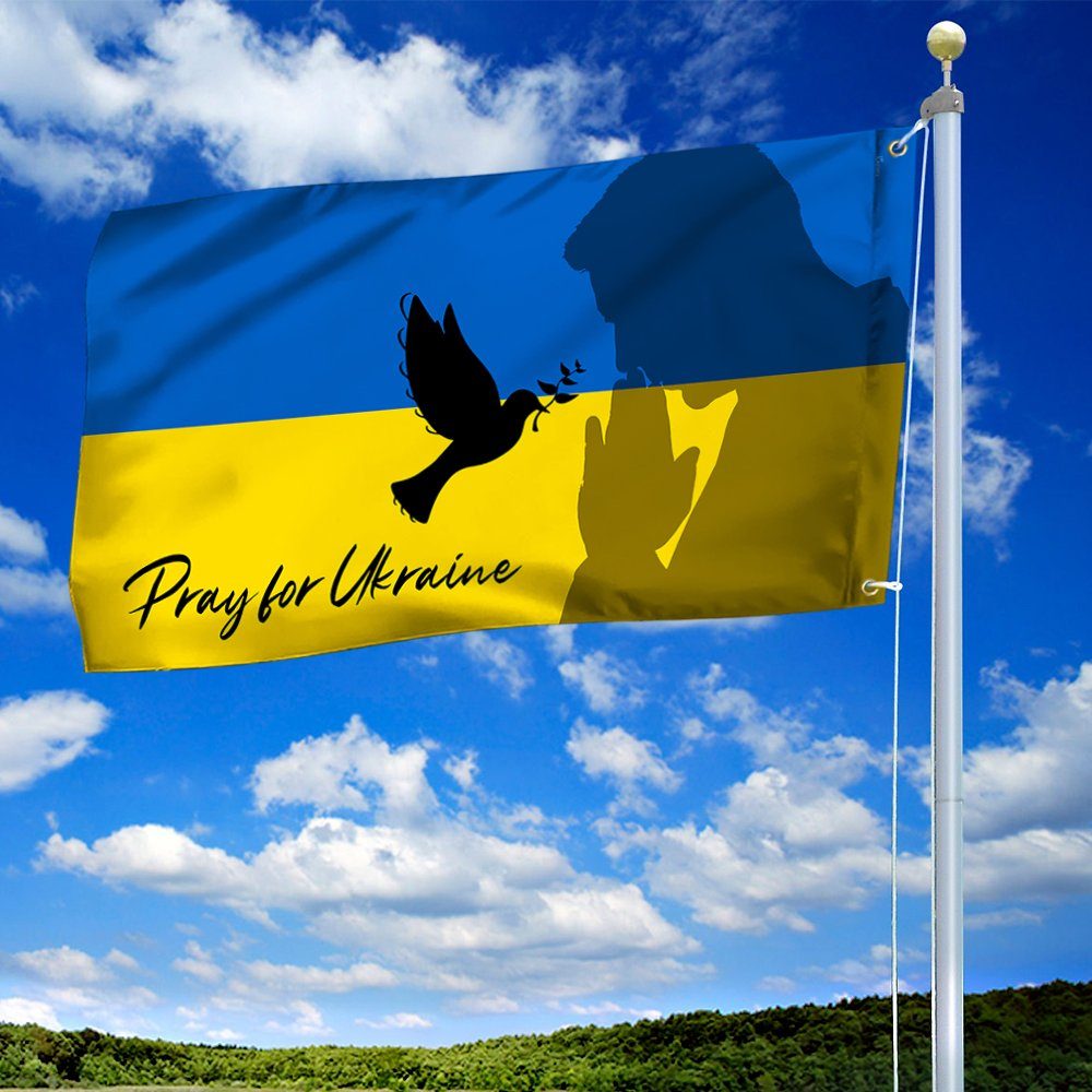 Ukraine Flag Pray For Ukraine Dove Peace Grommet Flag TRV1944GF