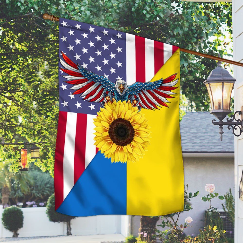 Ukraine Flag Sunflower Ukrainian American Flag QTR25F