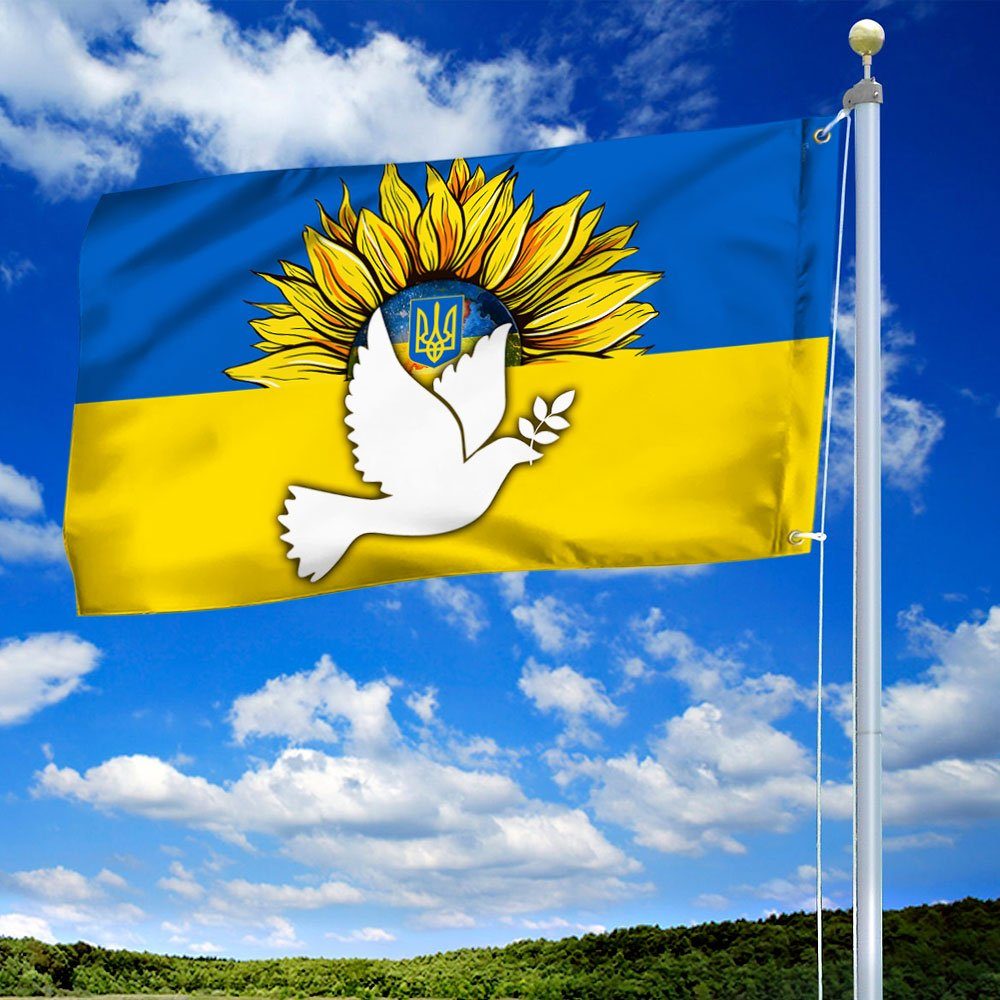 Ukraine Flag Ukrainian Peace Dove Sunflower Grommet Flag QTR12GF