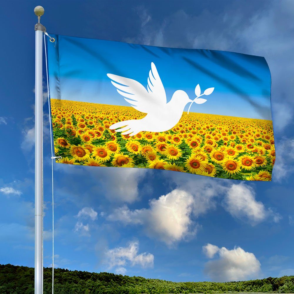 Ukraine Grommet Flag, Peace For Ukraine, Stand With Ukraine Sunflowers White Dove TQN57GF