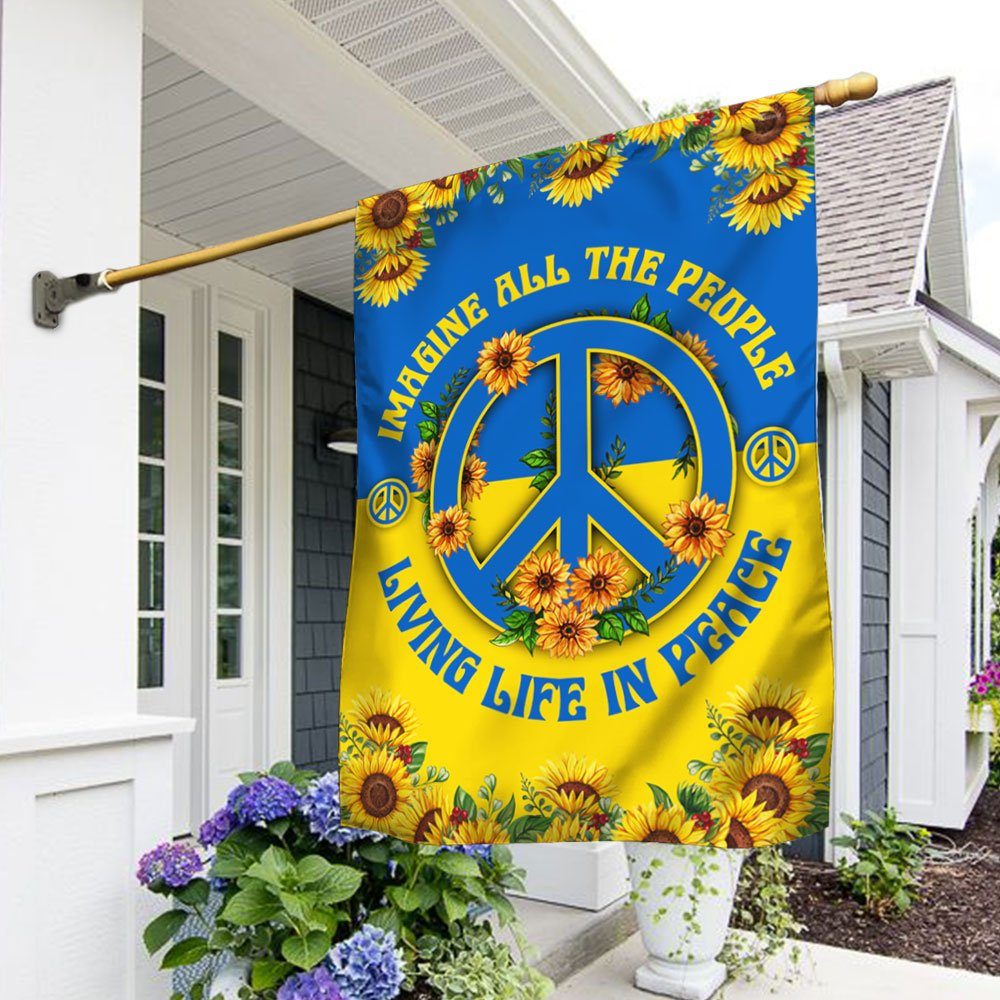 Ukraine Hippie Peace Sign Flag Imagine All The People Living Life In Peace MLN81F