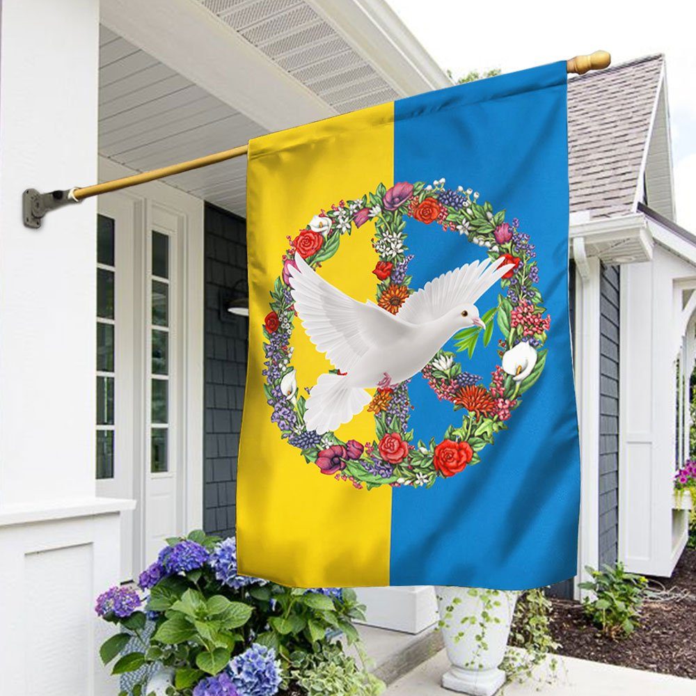 Ukraine Peace Flag, Hippie White Dove With Green Leaf QNK1094F