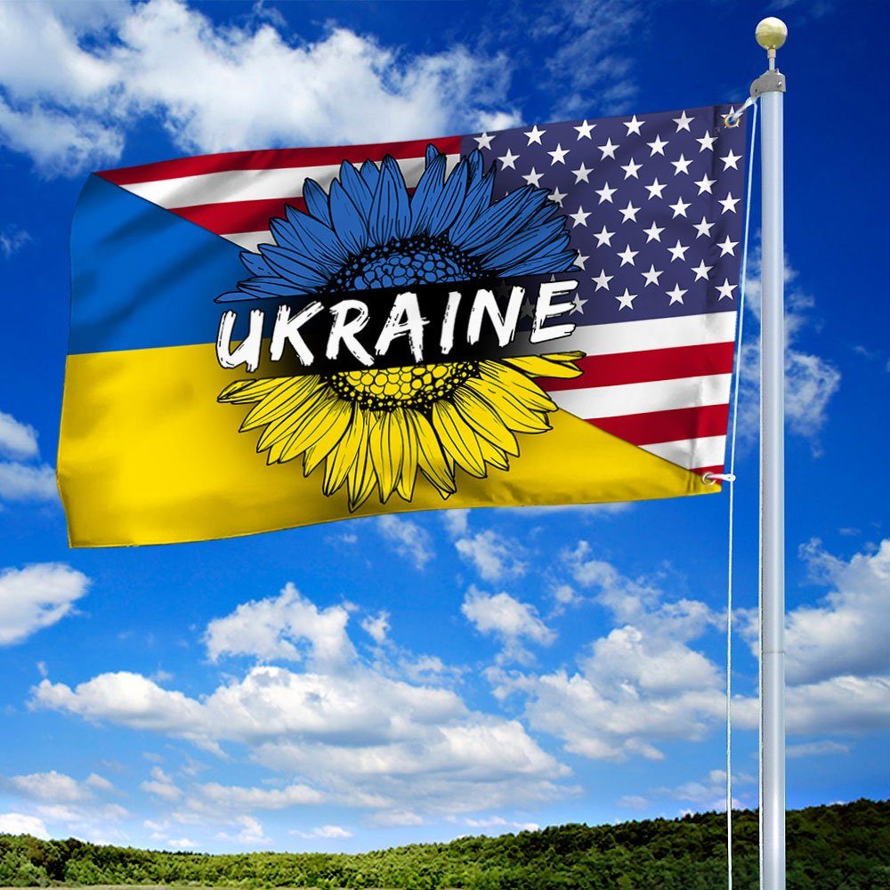 Ukrainian American Flag Sunflower Ukraine Grommet Flag TRL1929GF