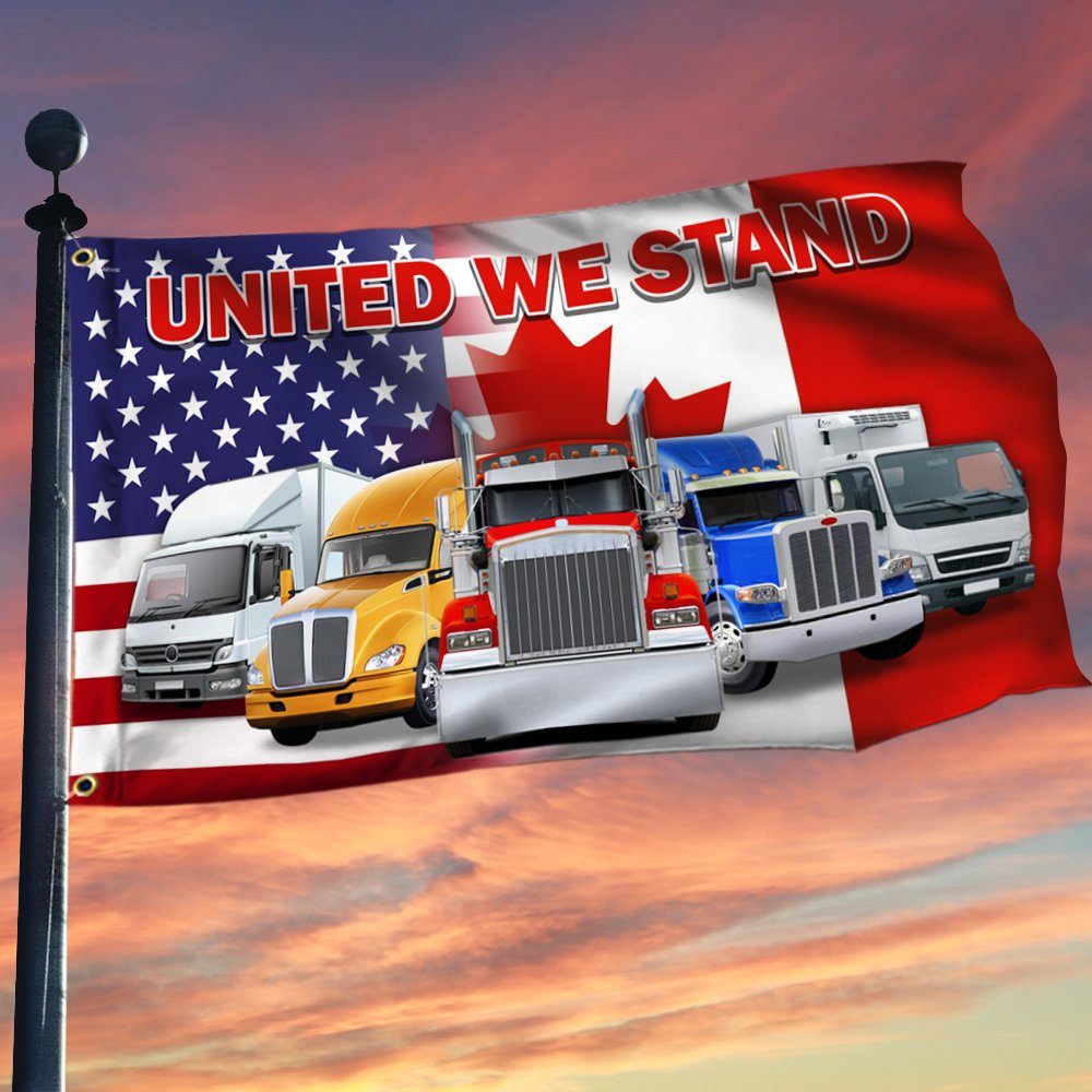 United We Stand, Freedom Convoy, Support Trucker American Canadian Grommet Flag THN3763GFv1