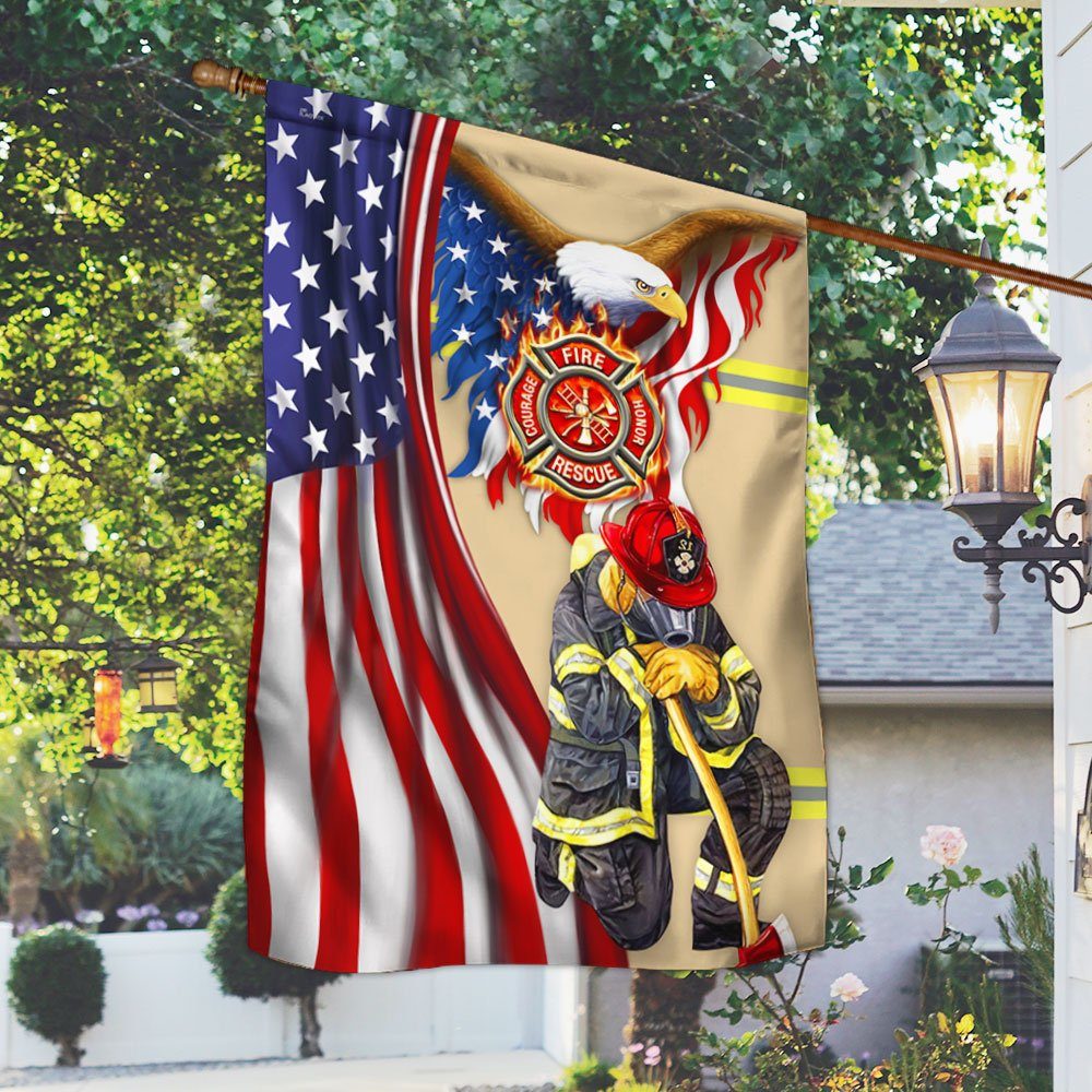 US Firefighter Eagle Flag Fire Department Honor Rescue Courage Flag MLN123F