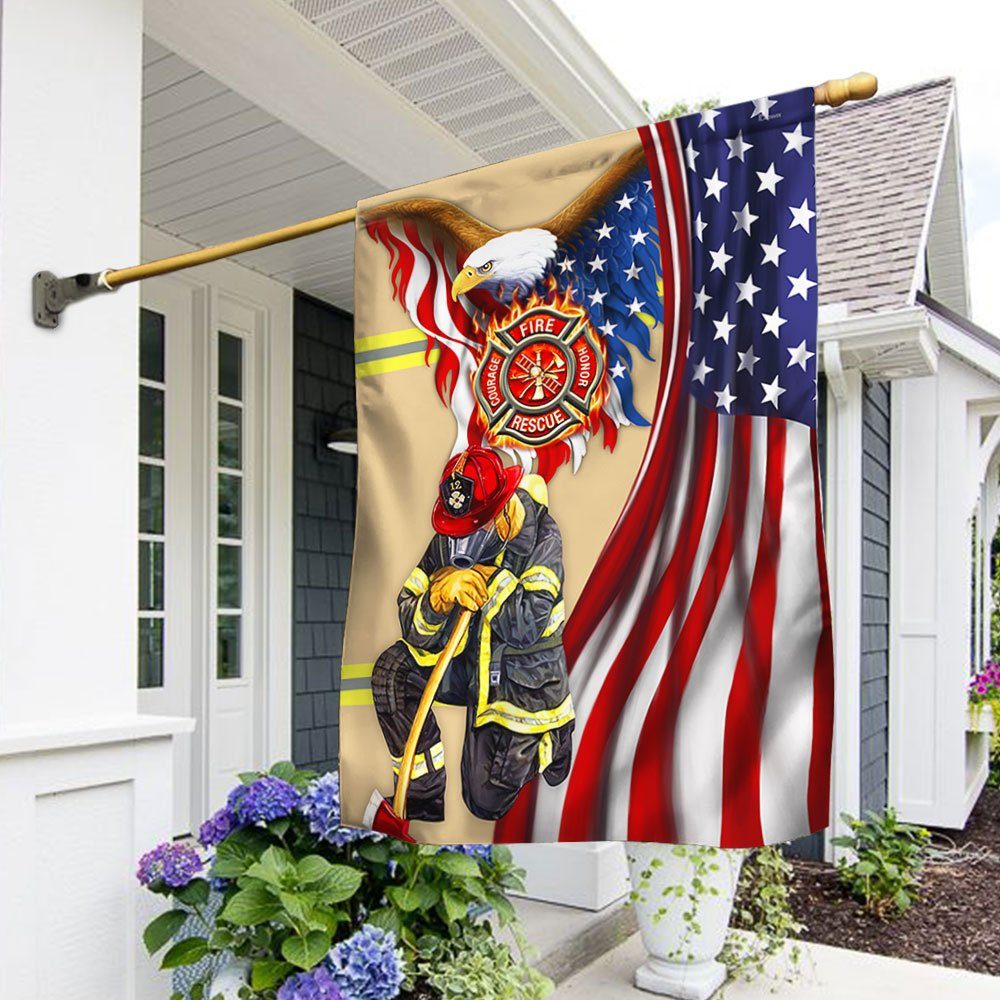 US Firefighter Eagle Flag Fire Department Honor Rescue Courage Flag MLN123F