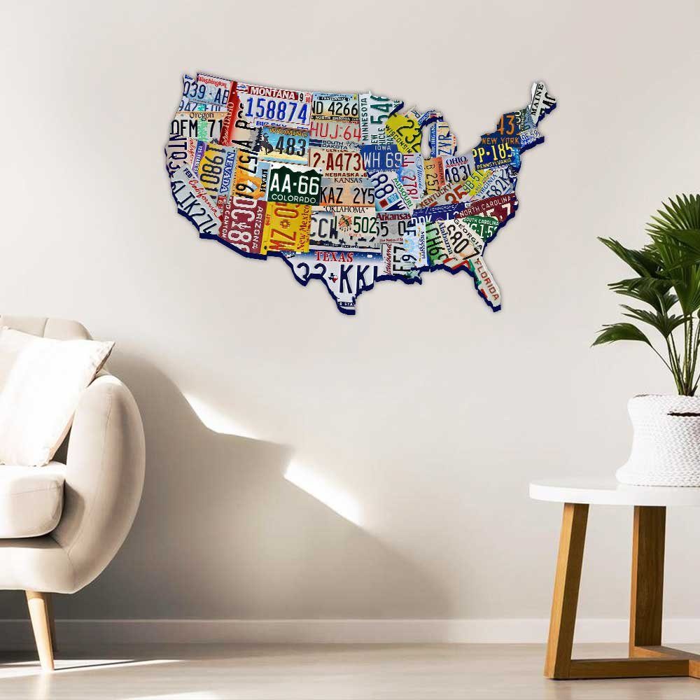 US License Plate Map Hanging Metal Sign DBD3437MS