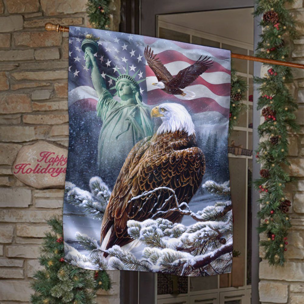 US Patriotic Flag Eagle Winter Snow DDH2992F