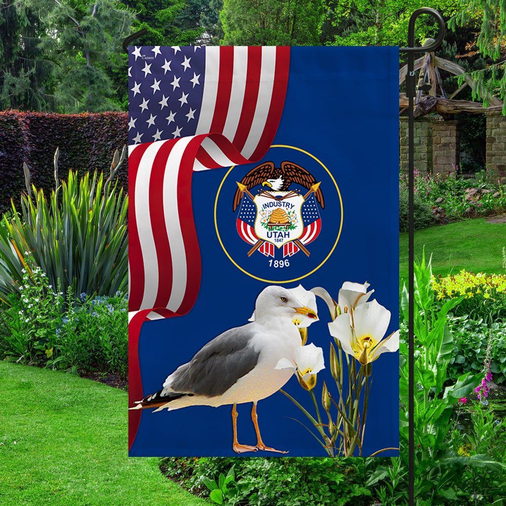 Utah State Seagull Bird and Sego Lily Flag MLN1141Fv33