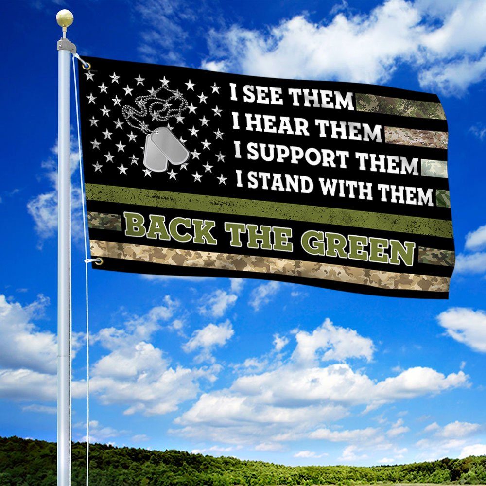 Veteran Flag Back The Green American Veteran Grommet Flag TRH1814GF