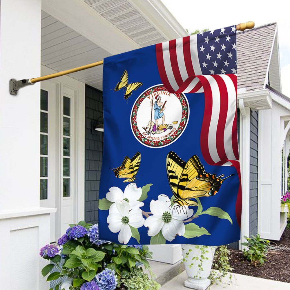 Virginia State Tiger Swallowtail Butterfly and Dogwood Flower Flag MLN1141Fv52