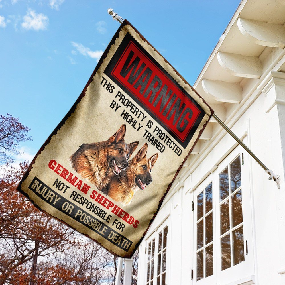 Warning This Property Is Protected  By Highly Trained German Shepherds Flag