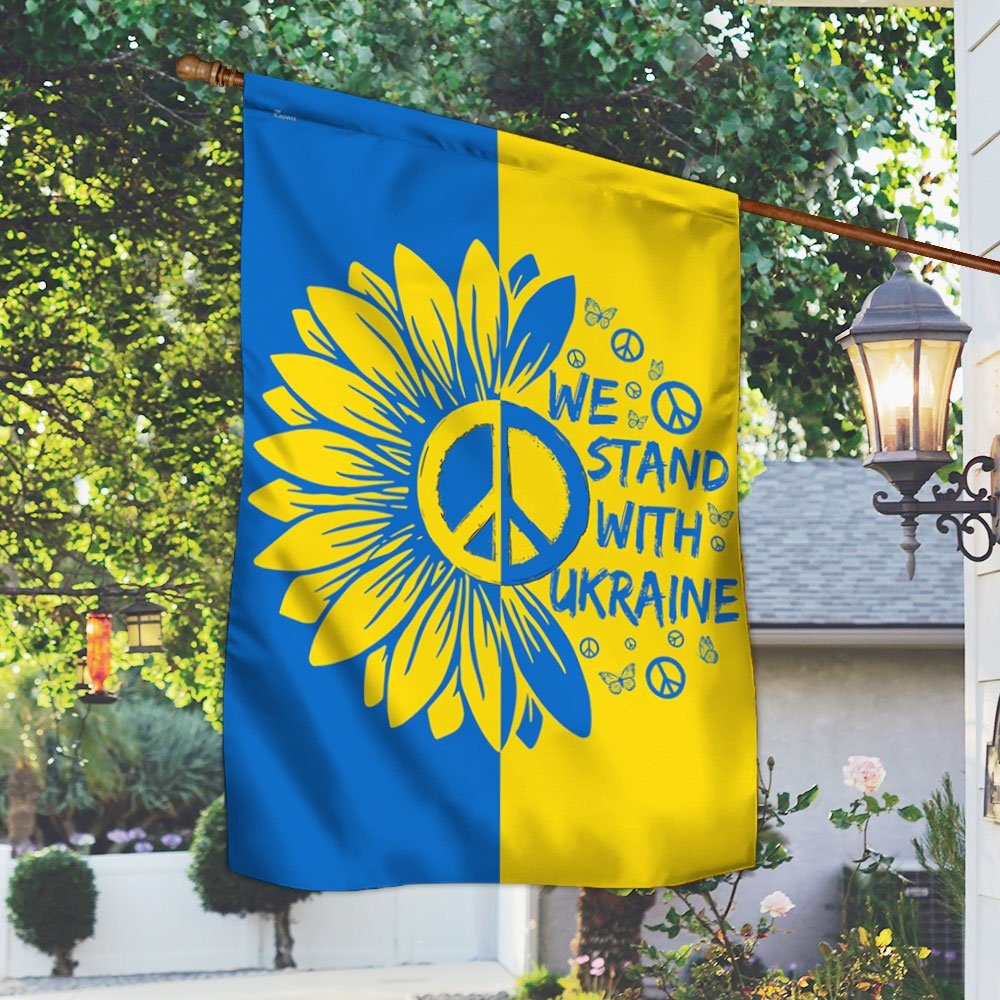 We Stand With Ukraine. Sunflower Peace Sign Ukraine Flag TPT18Fv1