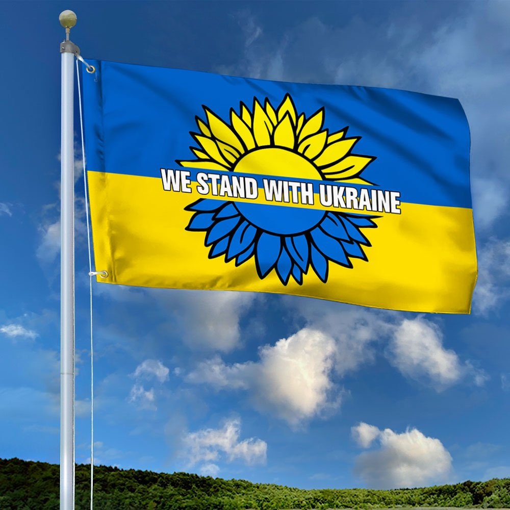 We stand With Ukraine Sunflower Grommet Flag QNN840GF