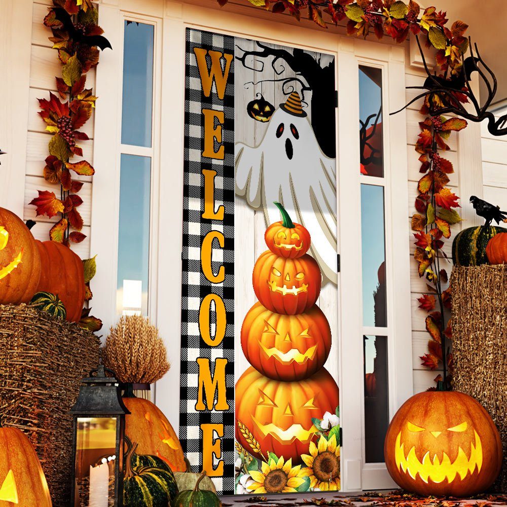 Welcome Fall Halloween Door Cover Pumpkin Ghost Decor TQN486D