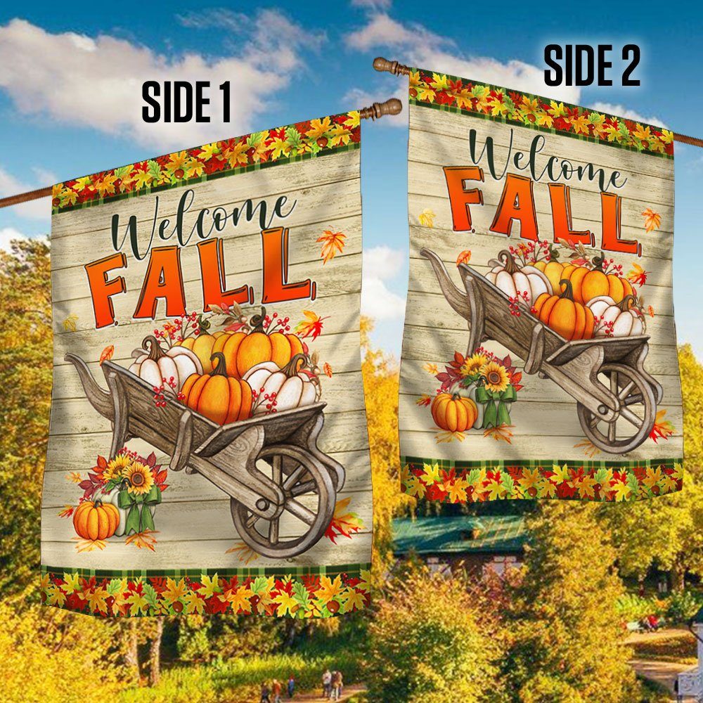 Welcome Fall Pumpkins Harvest Thanksgiving Halloween Flag MLN503F