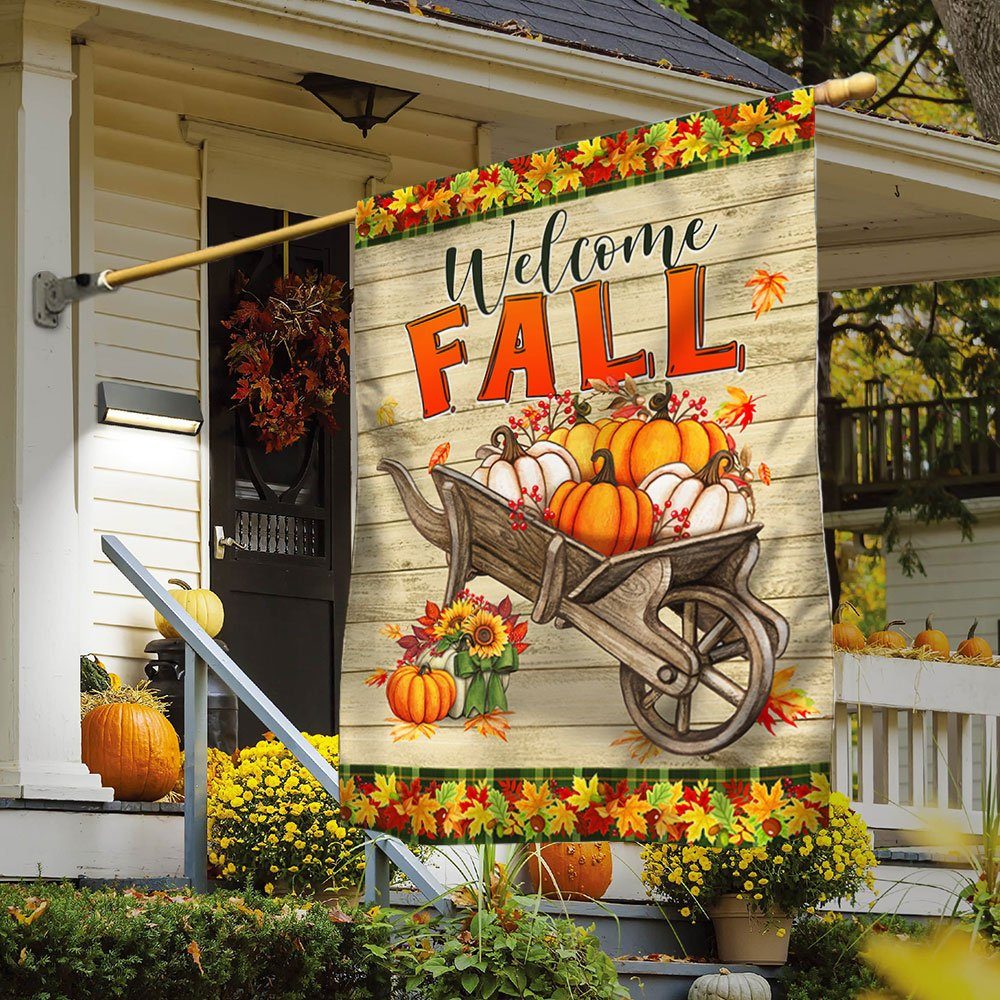 Welcome Fall Pumpkins Harvest Thanksgiving Halloween Flag MLN503F