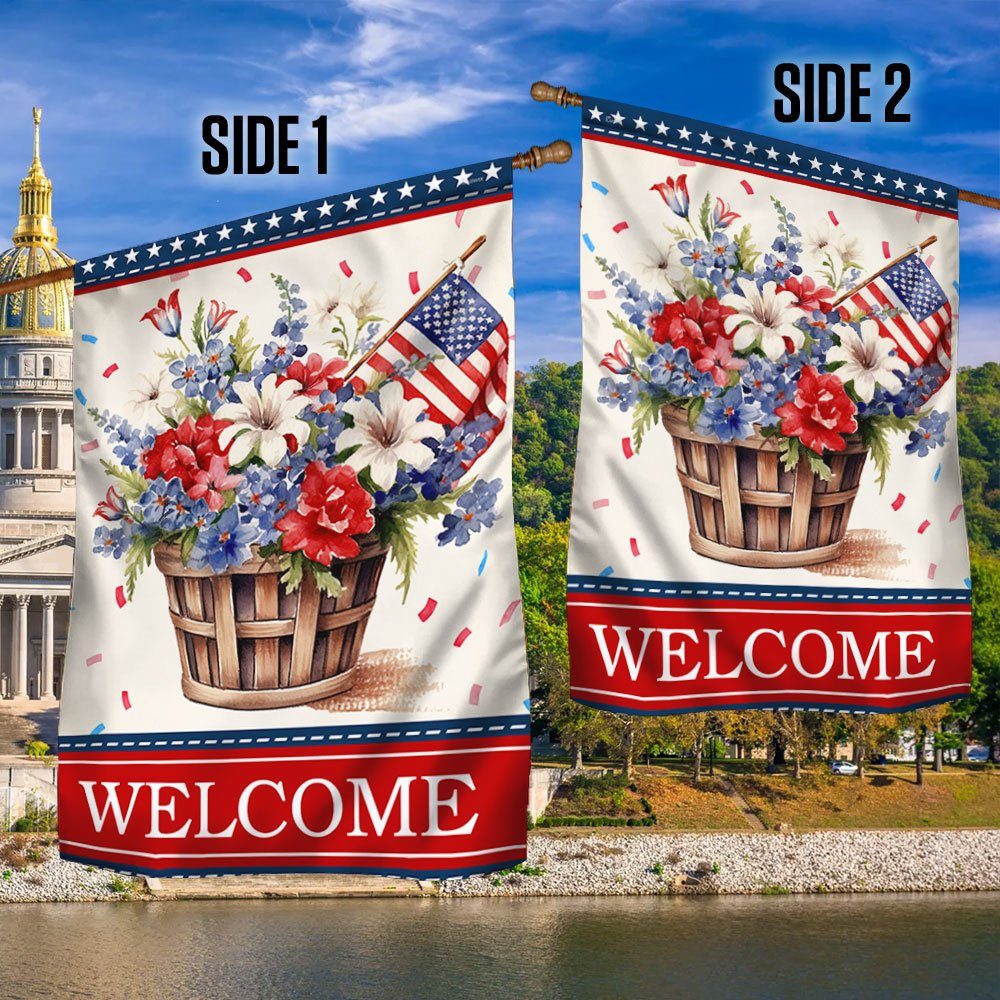 Welcome Floral Patriotic Flower 4th Of July American Flag TQN1348F