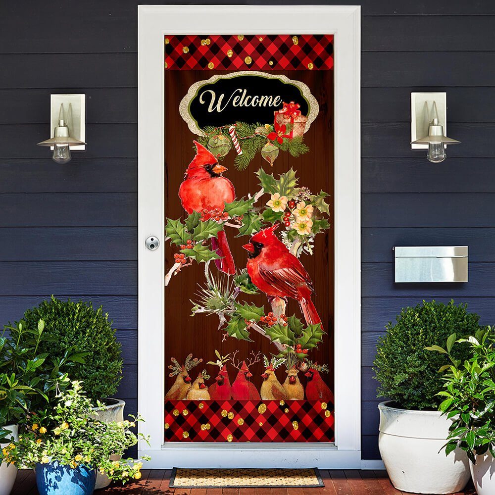 Welcome Home Cardinal Christmas Door Cover