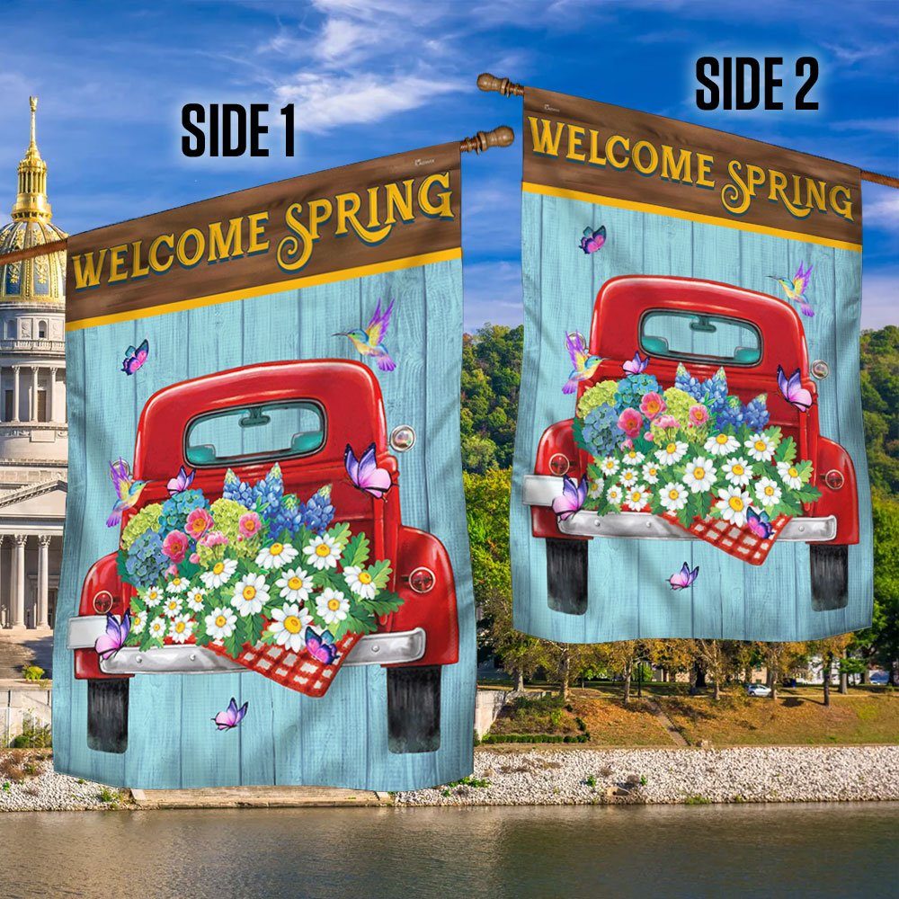 Welcome Spring, Red Truck Wild Flower Spring Flag TPT765F