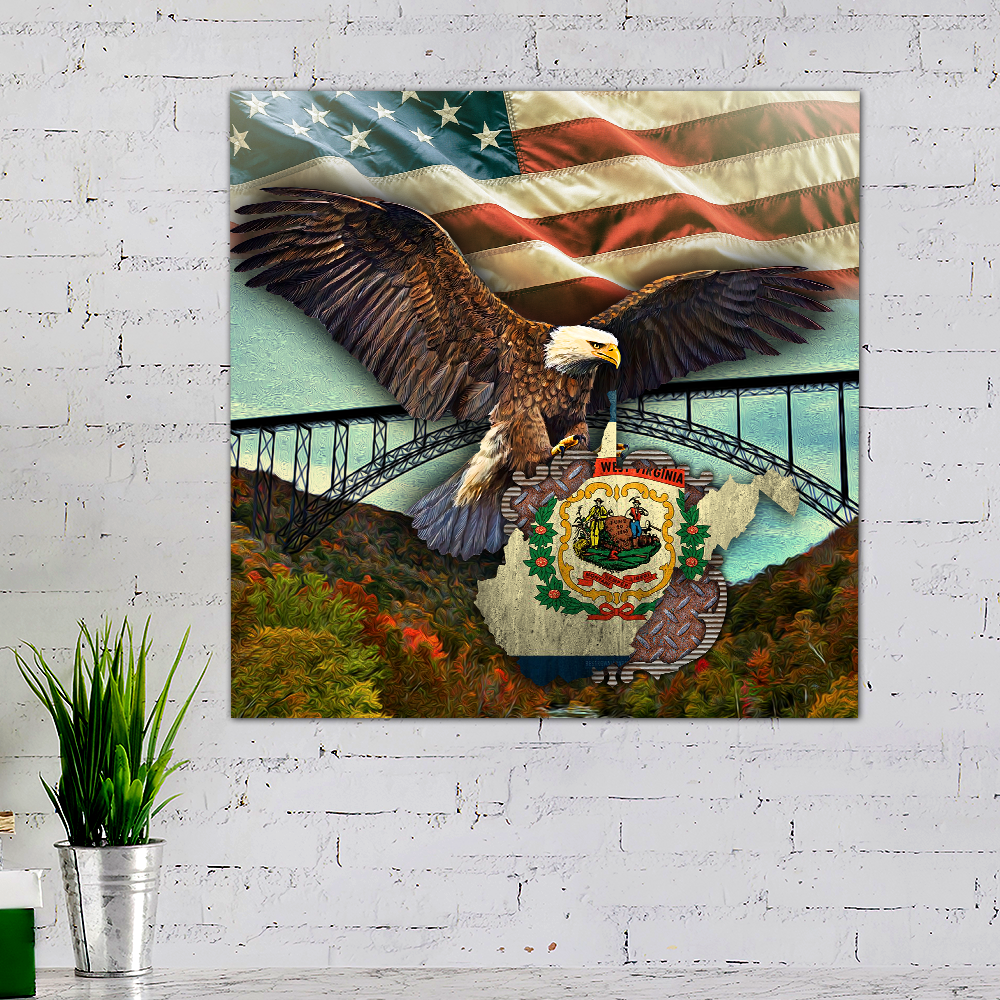 West Virginia State Patriotic Eagle Hanging Metal Sign QNK20MSv1