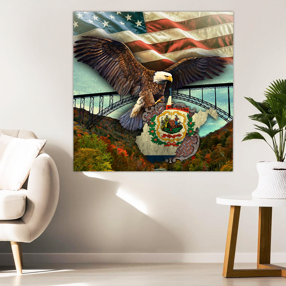 West Virginia State Patriotic Eagle Hanging Metal Sign QNK20MSv1