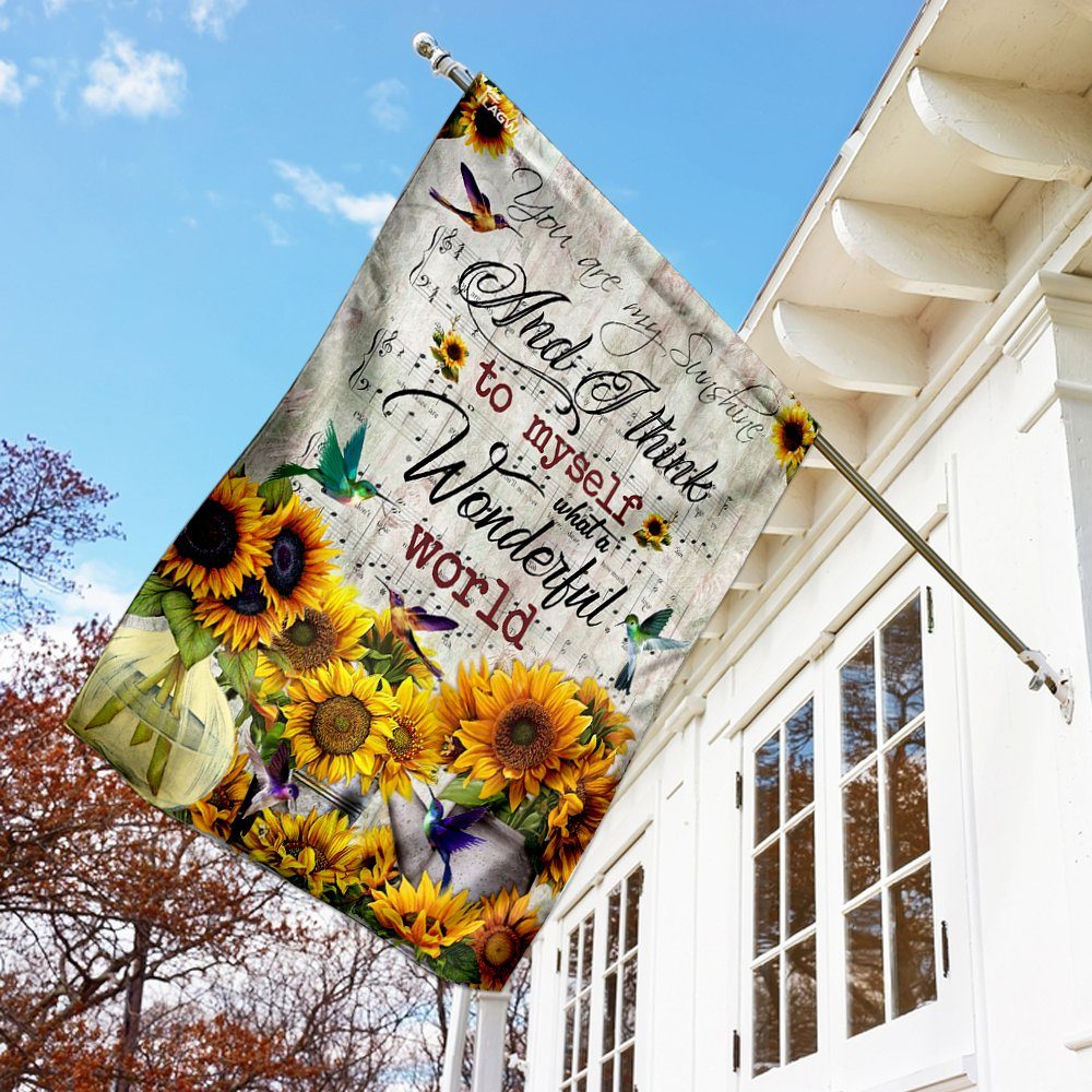 What A Wonderful World Sunflower Hummingbird Flag