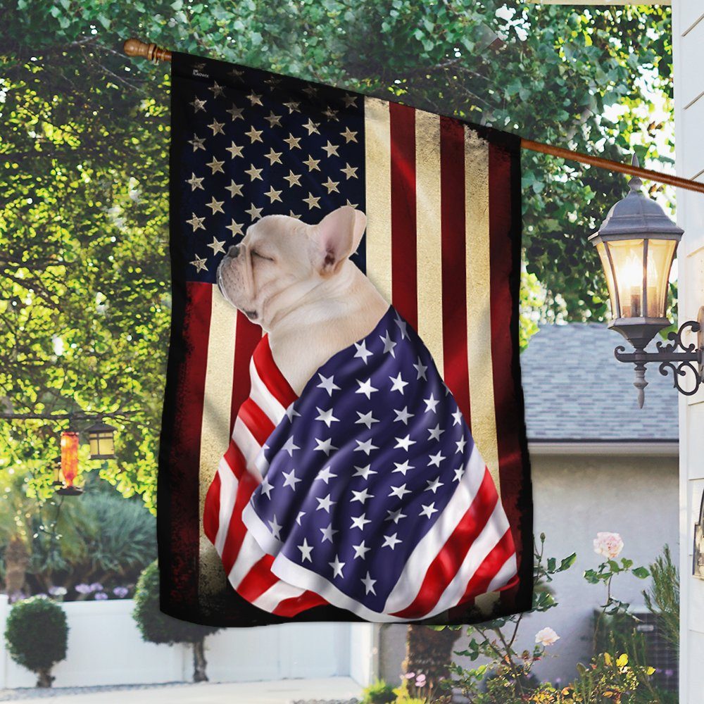 White French Bulldog Flag American Patriot BNL40Fv59