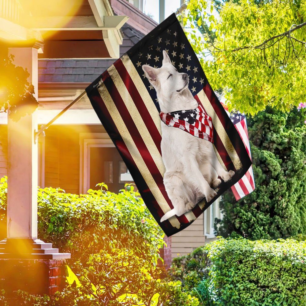 White German Shepherd American Patriot Flag