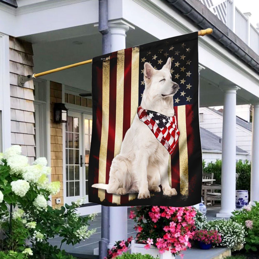 White German Shepherd American Patriot Flag