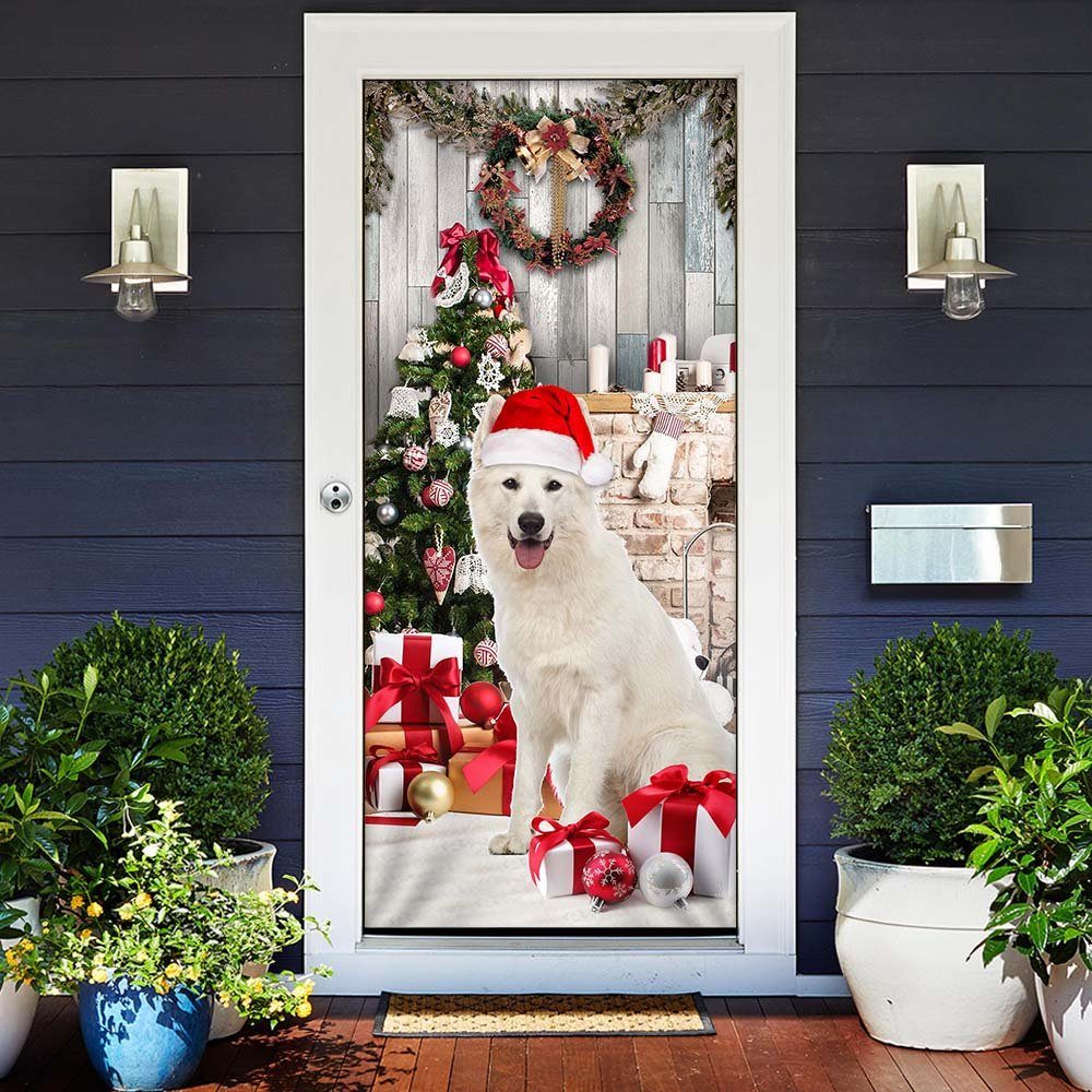 White German Shepherd Christmas Door Cover