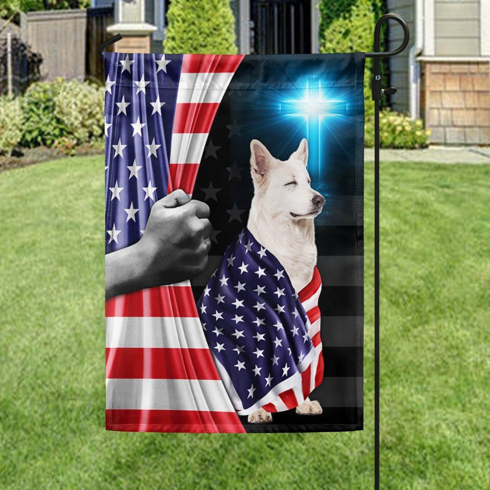 White German Shepherd Patriotic American Flag MLN1430Fv1