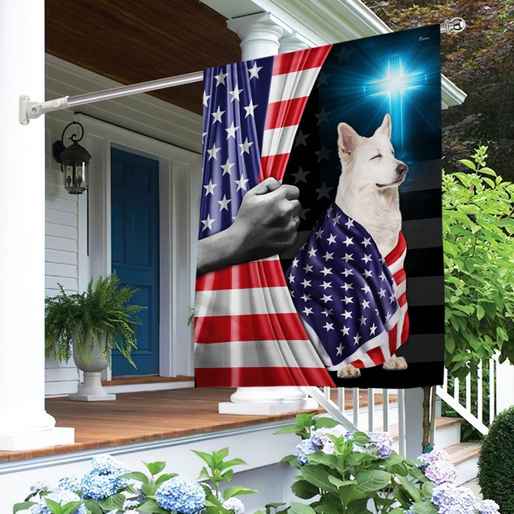 White German Shepherd Patriotic American Flag MLN1430Fv1