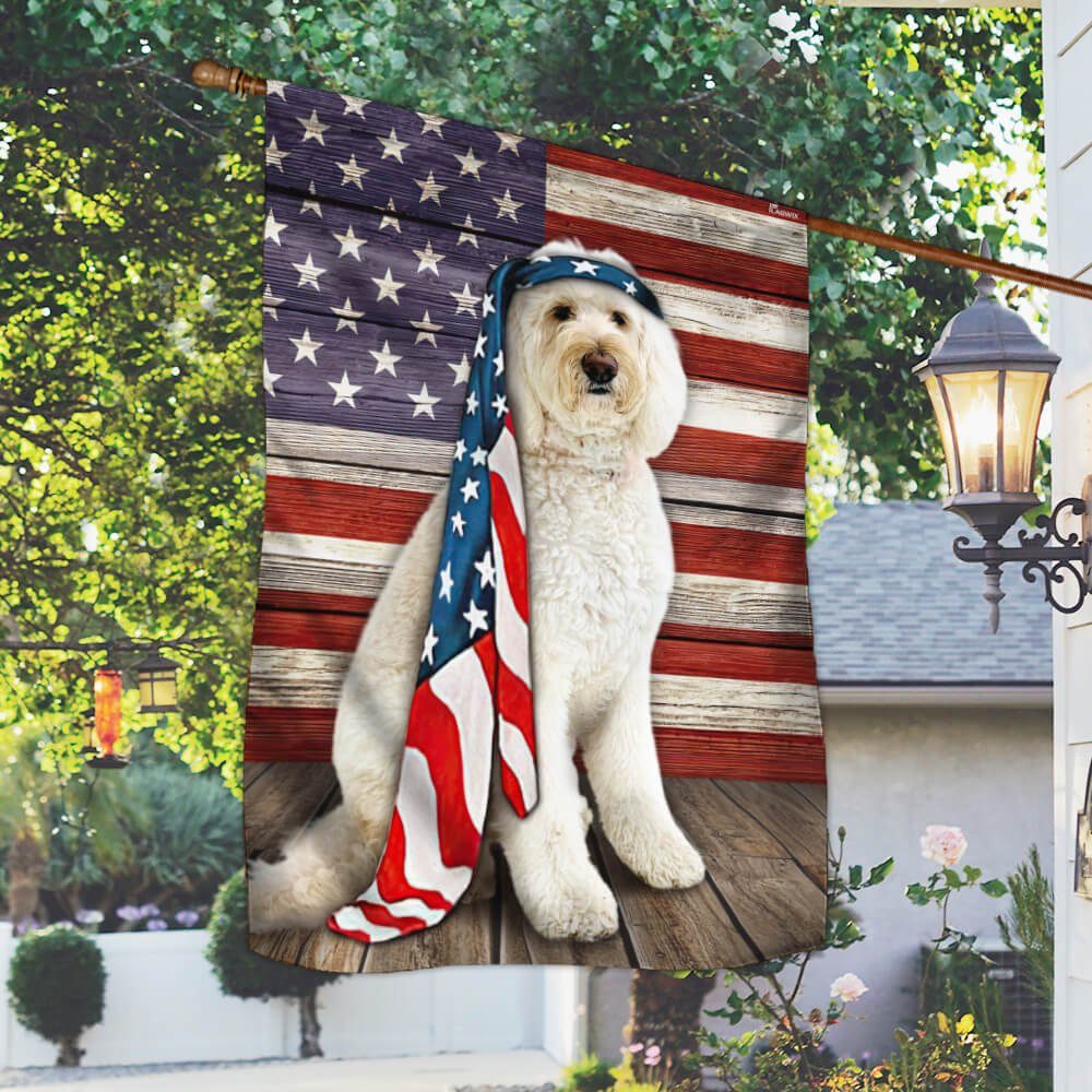 White Goldendoodle Dog Flag Charming Dog NTB216Fv27